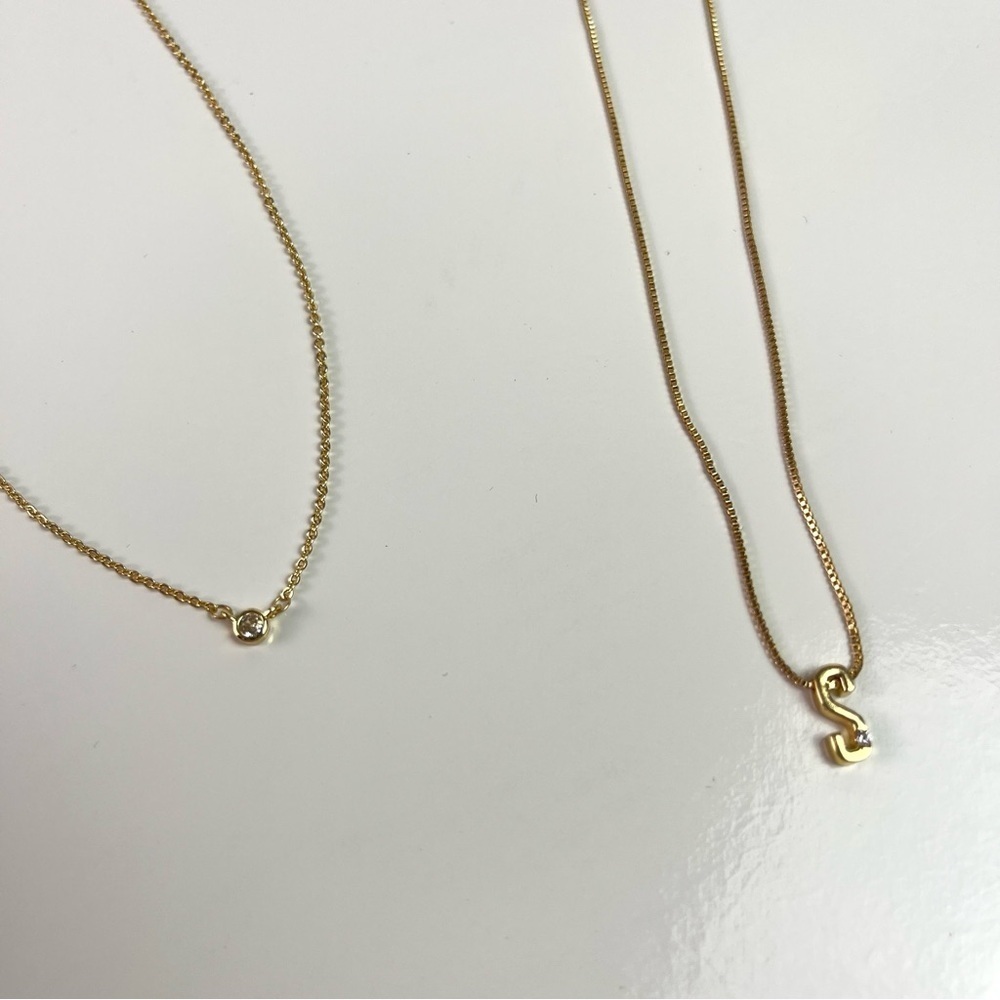 Set of 2 Gold Toned Necklaces Initial “S” and Clear Stone Necklace